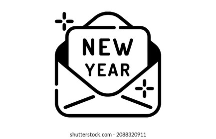 Icono de tarjeta de mensaje de Año Nuevo feliz. Nochevieja saluda postal con sobre.