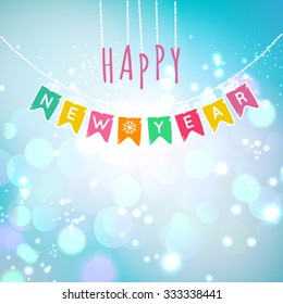 Happy New Year message and light Bokeh background.  Vector illustration Eps 10.