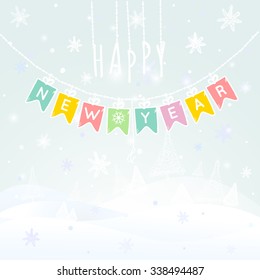 Happy New Year message and winter background.  Vector illustration Eps 10.