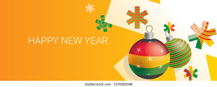 Happy new year. Minimalistic long size yellow banner template.