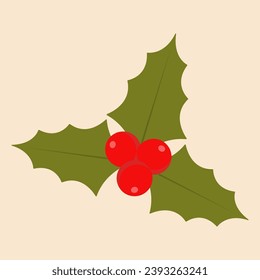Happy New Year mistletoe. Holly Berry Christmas icon. Element for design. Vector illustration