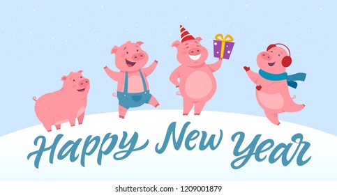 Happy New Year - modern cartoon character illustration
