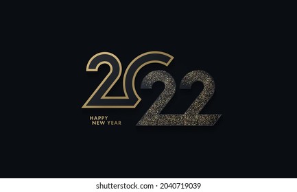 Happy New Year modern design with 2022 glittering black and gold numbers on night sky background. Minimalistic trendy background for branding, banner, cover, greeting card