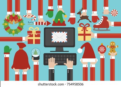 Happy New Year modern design flat online sending letter.Vector illustration