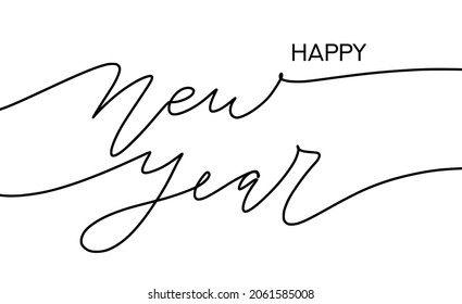 Happy New Year modern hand drawn calligraphic design template. Winter holidays greeting card. Ink handwritten lettering print.