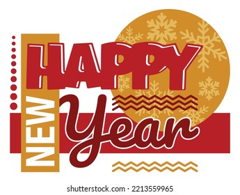 Happy New Year modern pattern - Template for Christmas flyer, greeting card, brochure. Vector template in red and gold colors