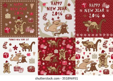 Happy New Year Monkey card set