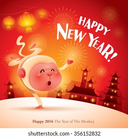 Happy New Year! The year of the monkey. Chinese New Year 2016. 