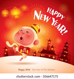 Happy New Year! The year of the monkey. Chinese New Year 2016. 