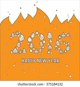 Happy New Year monkey faces on orange flame postcard