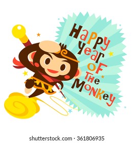 Happy New Year, Year of The Monkey, The Monkey King Vector illustration