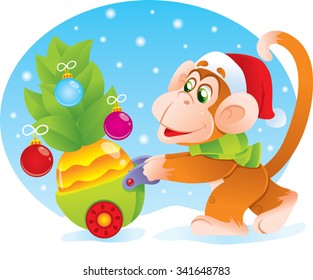 happy new year monkey with pineapple