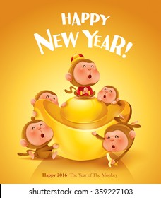 Happy New Year! The year of the monkey. Poster design.