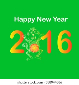 Happy new year. Year Of The Monkey. Vector Illustration
