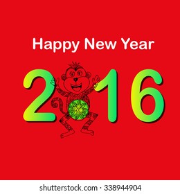Happy new year. Year Of The Monkey. Vector Illustration
