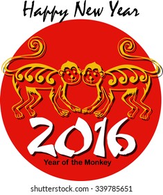 Happy new year. Year Of The Monkey. Vector Illustration