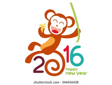 Happy New Year. Year of the Monkey. Vector Illustration