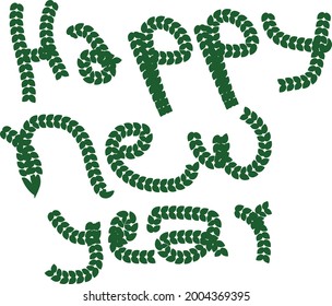 Happy New Year Monochrome letters made by leaves illustration on white background