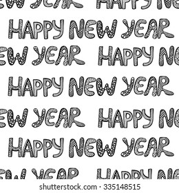 Happy New Year! Monochrome Seamless pattern. Vector illustration