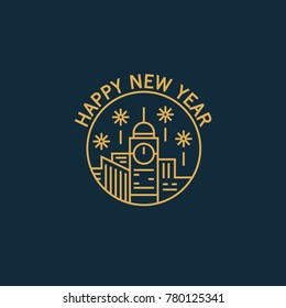 Happy New Year Monoline Line Art City Badge Emblem Logo