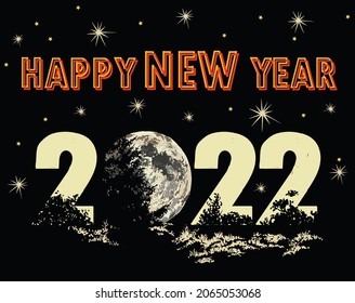 Happy new year moon, art.illustration, vector