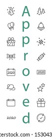 Happy New Year Mouse. Set vector line icon. Contains such Icons as Mouse, Christmas Tree, Calendar 2020, Bow, Balloons, Bell, Candy, Gift Box, Stars, Snowflake. Editable Stroke. 32x32 Pixel Perfect.
