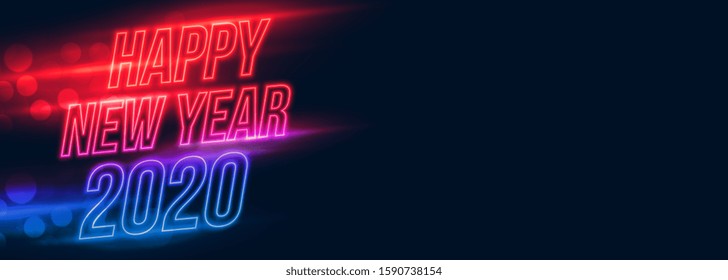 happy new year neon glowing banner with text space