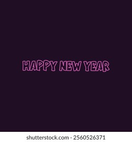 Happy new year neon sign fluorescent light glowing on banner background. Text happy new year by neon lights sign. The best stock of animation neon