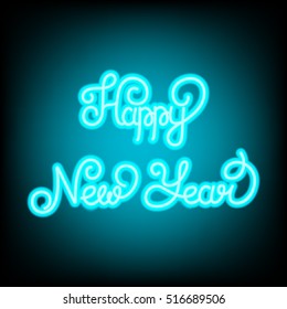 Happy New Year neon sign. New Year glowing lettering