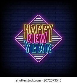 Happy New Year Neon Signs Style Text Vector