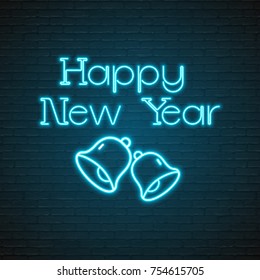 Happy New Year Notification Neon Light Glowing Flat Isolated Graphic Vector Isolated