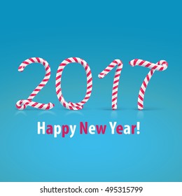Happy New Year, number 2017 made of candy canes, vector eps10 illustration