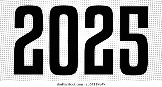 Happy New Year Number 2025. Happy New Year 2025 text design on halftone background. Cover of business diary for 2025 with wishes. Brochure design template, card, banner. Vector illustration