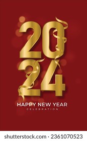 Happy New Year Number Logo Material for Happy New Year 2024 celebration. Premium design vector for Poster
