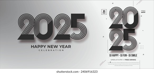 Happy New Year Number Logo Material for Happy New Year 2025 celebration. Premium design vector for Poster