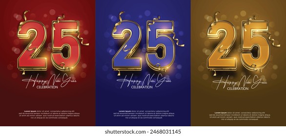 Happy New Year Number Logo Material for Happy New Year 2025 celebration. Premium design vector for Poster