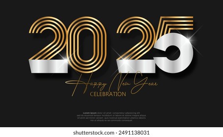 Happy New Year Number Logo Material for Happy New Year 2025 celebration. Premium design vector for Poster