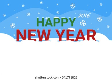 Happy New Year numbers illustration in snow. Snow flakes background. Vector illustration Eps 10.