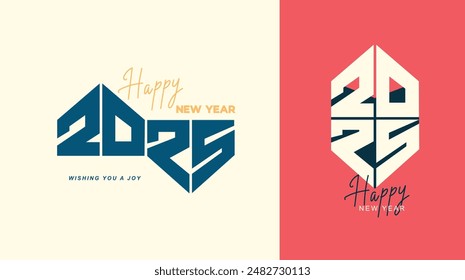 Happy new year numbers logo 2025 with colorful design template. Christmas New Year 2025 celebration concept for greeting card, social media, banner and post template. Vector Christmas element.