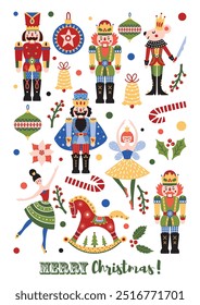  Happy New Year Nutcrackers . Postcard. Christmas illustration. Interior poster. 
