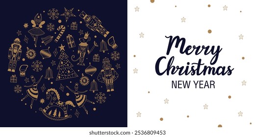  Frohes neues Jahr Nussknacker . Poster. Weihnachtsgrafik. Innenposter. 
