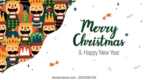  Happy New Year Nutcrackers . Poster. Christmas illustration. Interior poster. 
