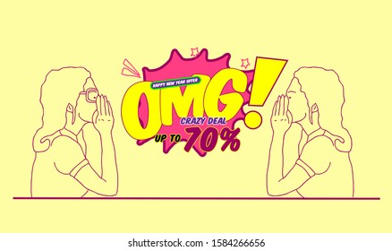 Happy new year offer sale Up to 70%, template background or banner, vector illustration in eps10