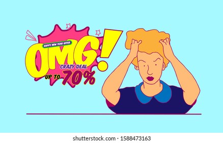 Happy new year offer sale Up to 70%, template background or banner, vector illustration in eps10