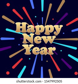 Happy New Year on the background of fireworks, vector art illustration.
