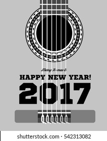 Happy New Year on the background of guitars and strings. Vector illustration