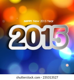 Happy new year on blurred background with colorful paper cut vector illustration