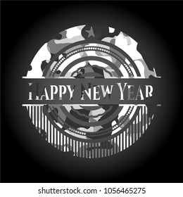   Happy New Year on grey camouflage texture