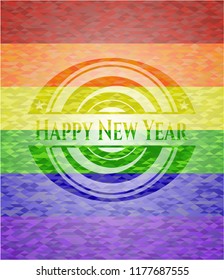 Happy New Year on mosaic background with the colors of the LGBT flag