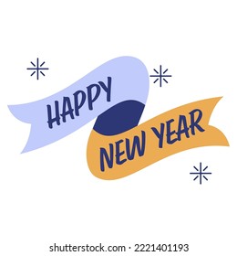 happy new year on ribbon party badge vector design